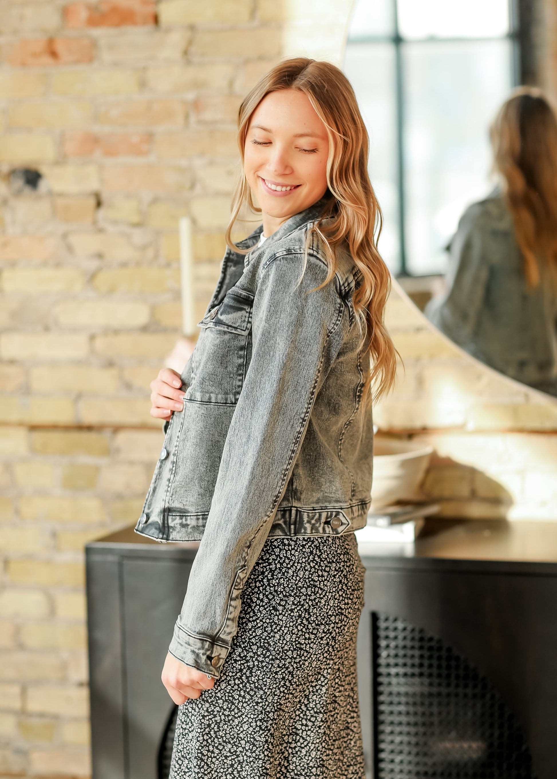 Josalyn Gray Denim Trucker Jacket FF Tops