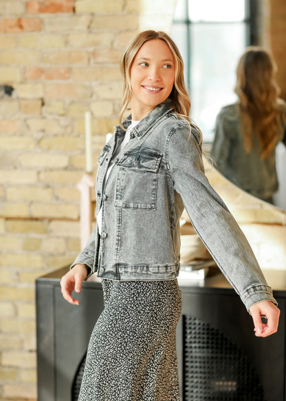 Josalyn Gray Denim Trucker Jacket FF Tops