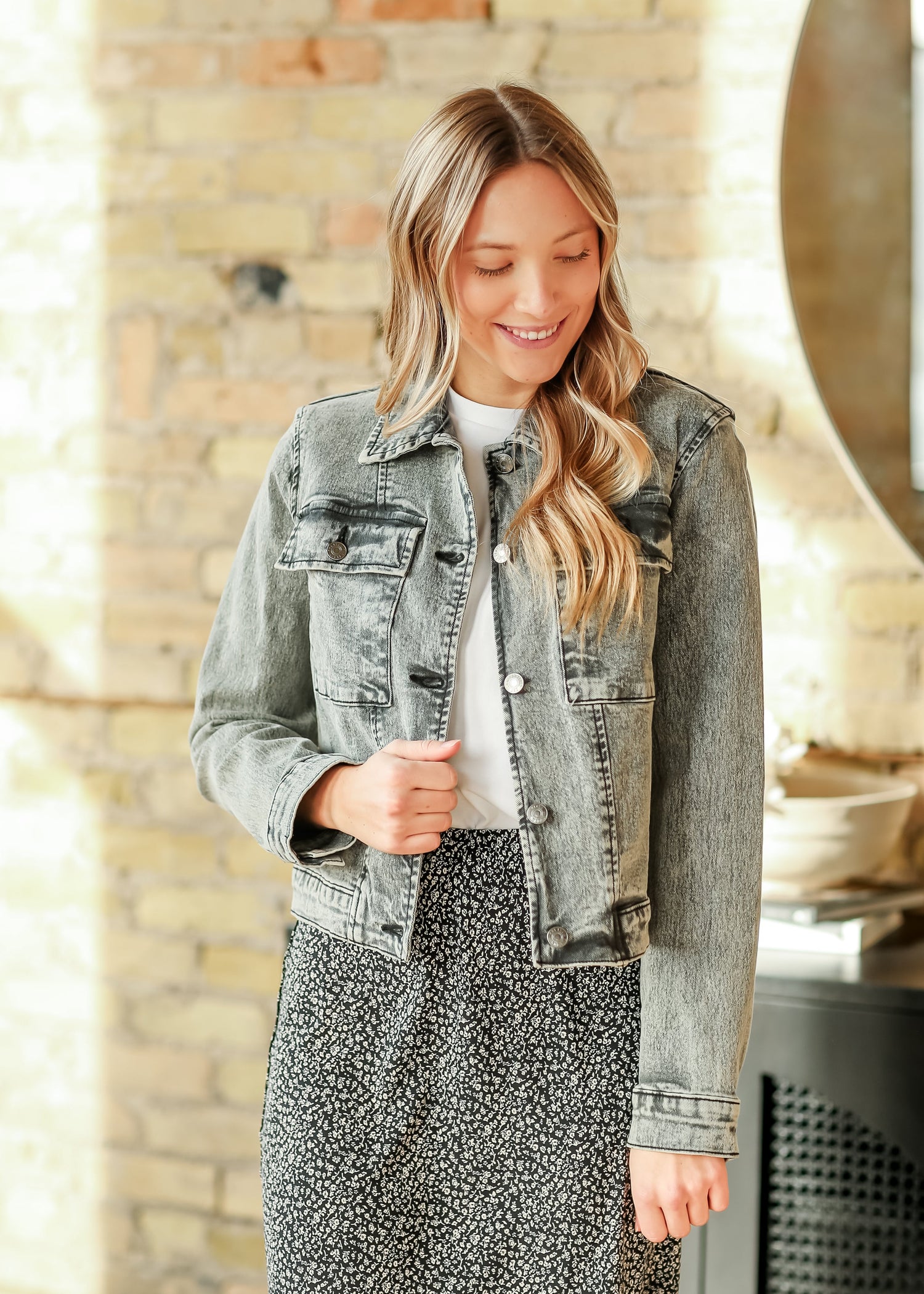 Josalyn Gray Denim Trucker Jacket FF Tops