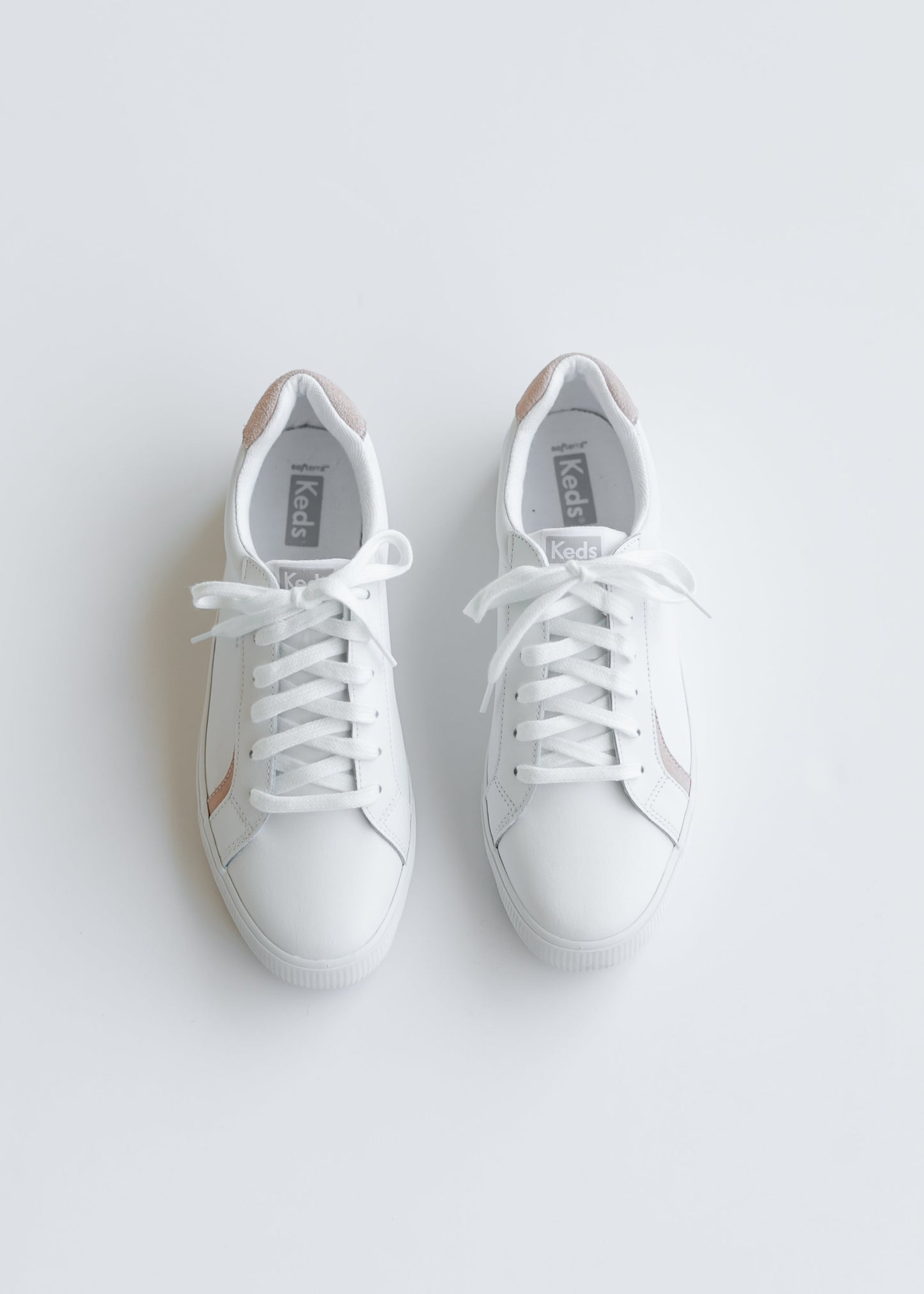 Keds® Pursuit White and Blush Leather Sneakers Shoes