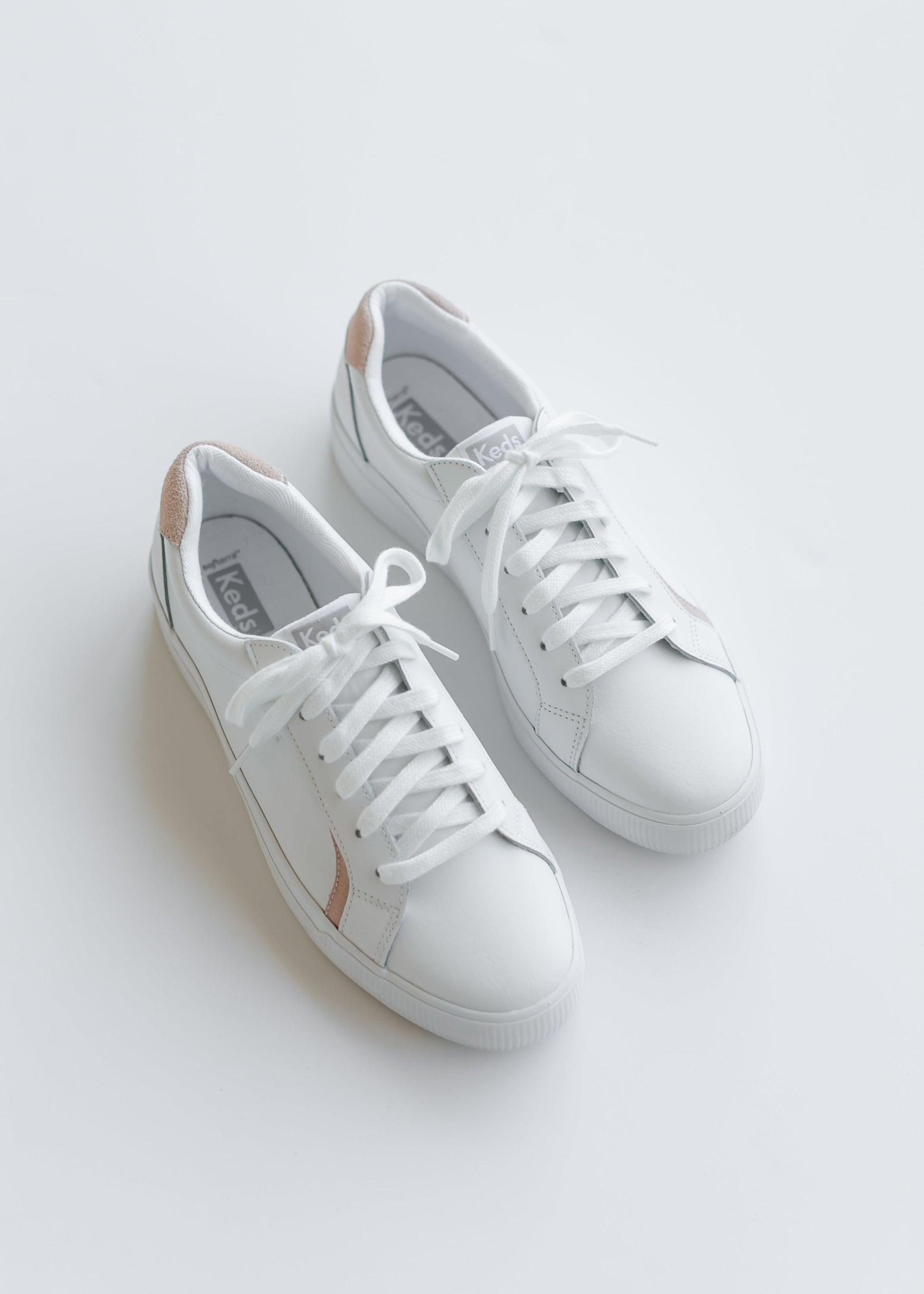 Keds® Pursuit White and Blush Leather Sneakers Shoes