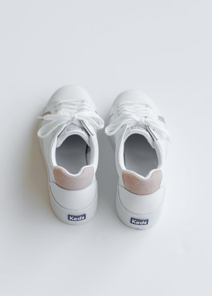 Keds® Pursuit White and Blush Leather Sneakers Shoes