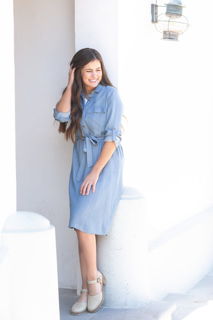 Kimberly Belted Midi Shirt Dress IC Dresses Chambray / XS