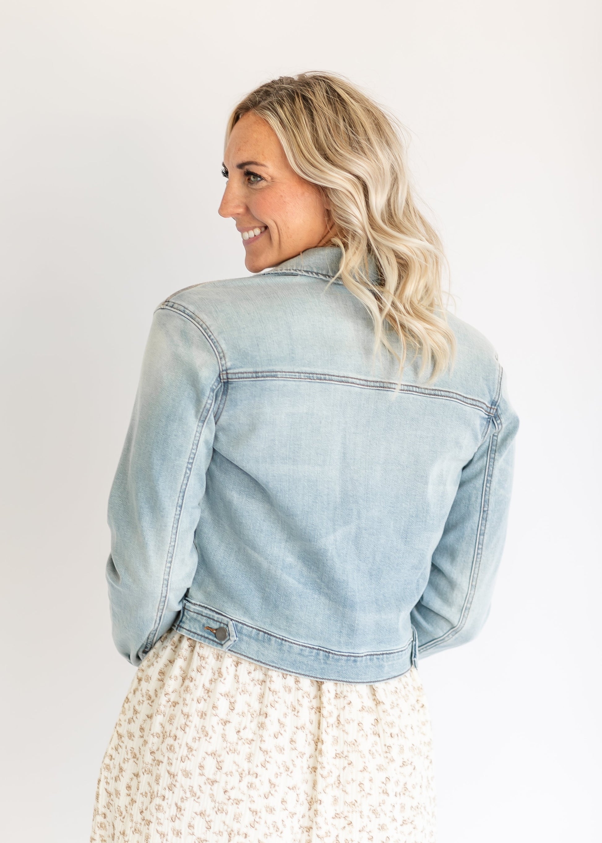 Lara Crop Drop Shoulder Denim Jacket FF Tops