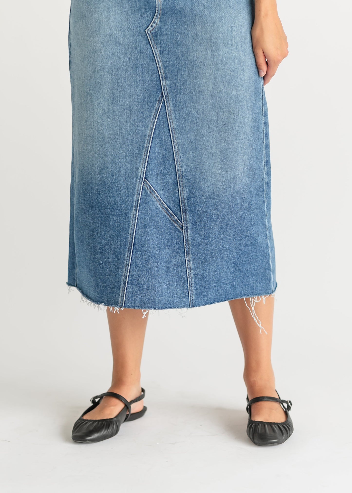 Lee A-Line Raw Hem Midi Skirt IC Skirts