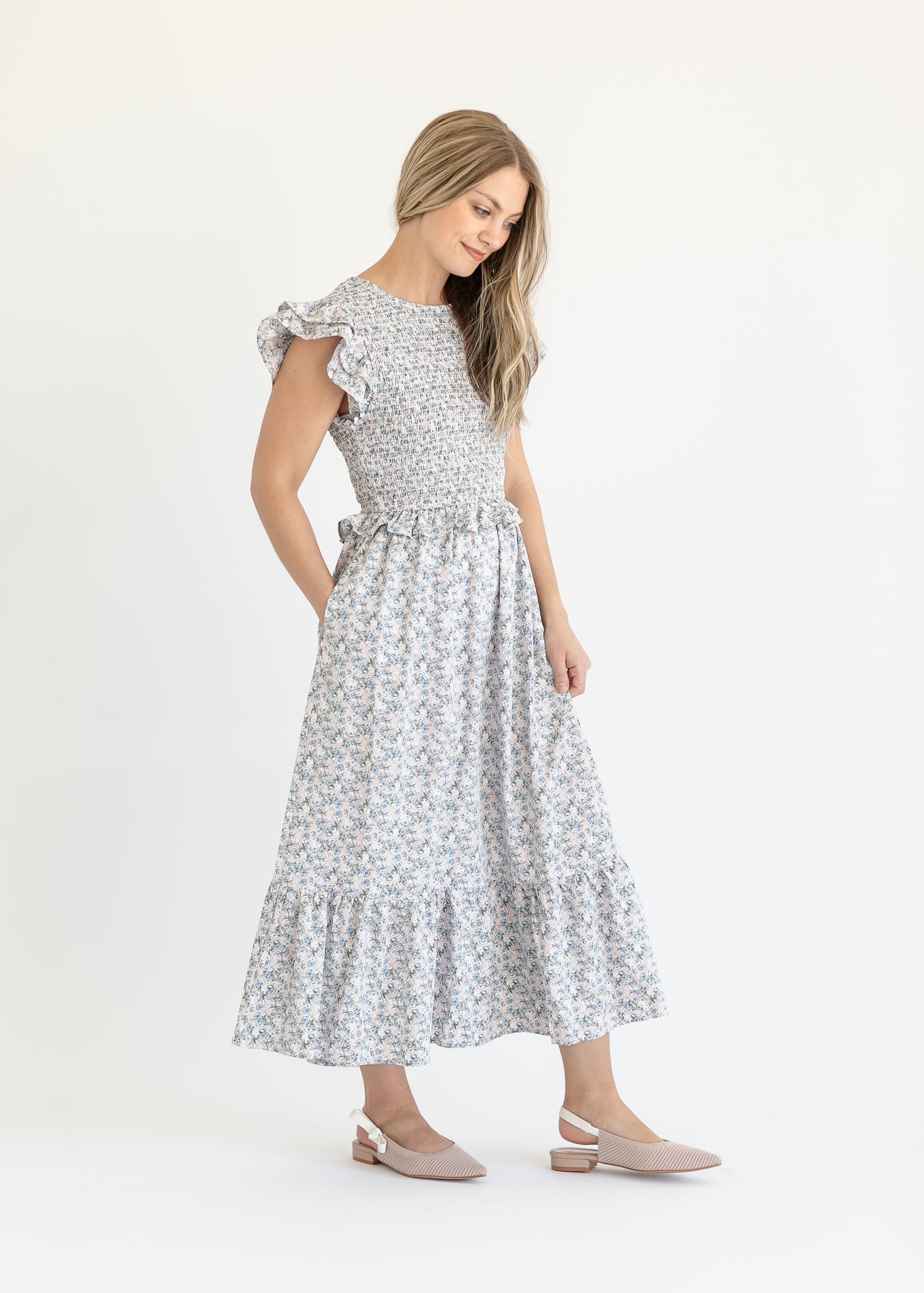 Lola Smocked Flutter Sleeve Maxi Dress FF Dresses