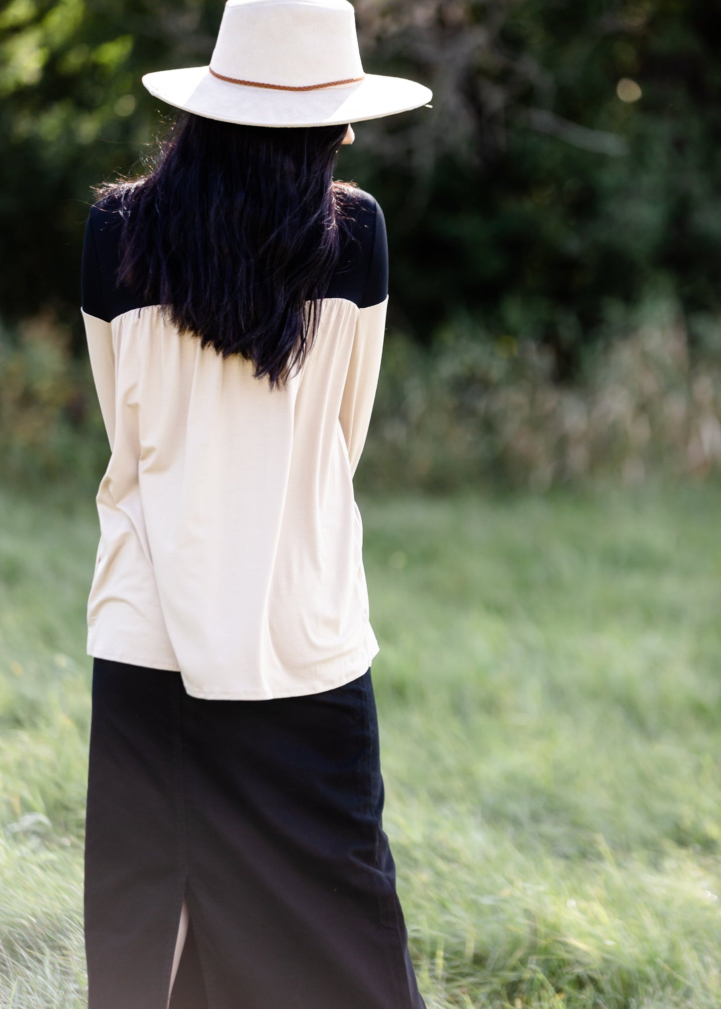 Long Sleeve Color Block Taupe + Black Top - FINAL SALE FF Tops