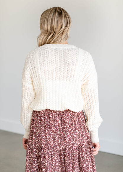 Loose Knit Textured Crewneck Sweater FF Tops