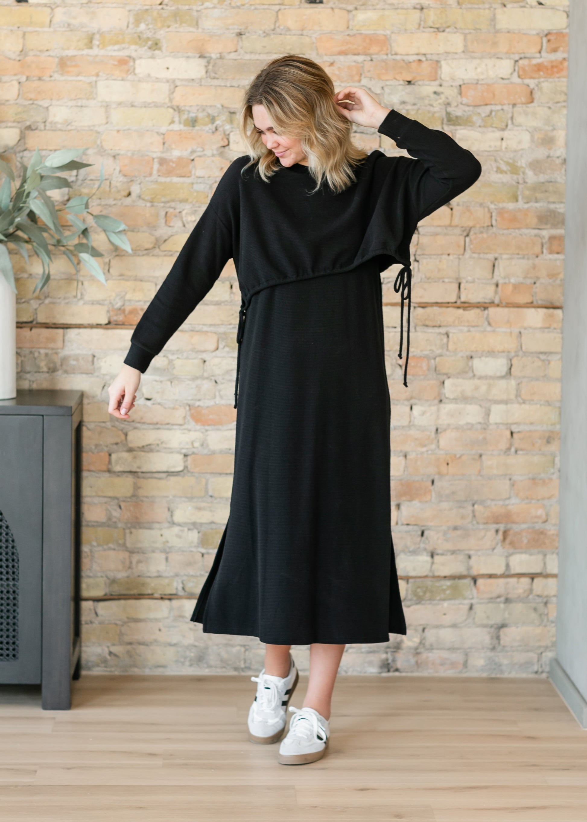 Lynette Knit Round Neck Cinched Tee Dress FF Dresses