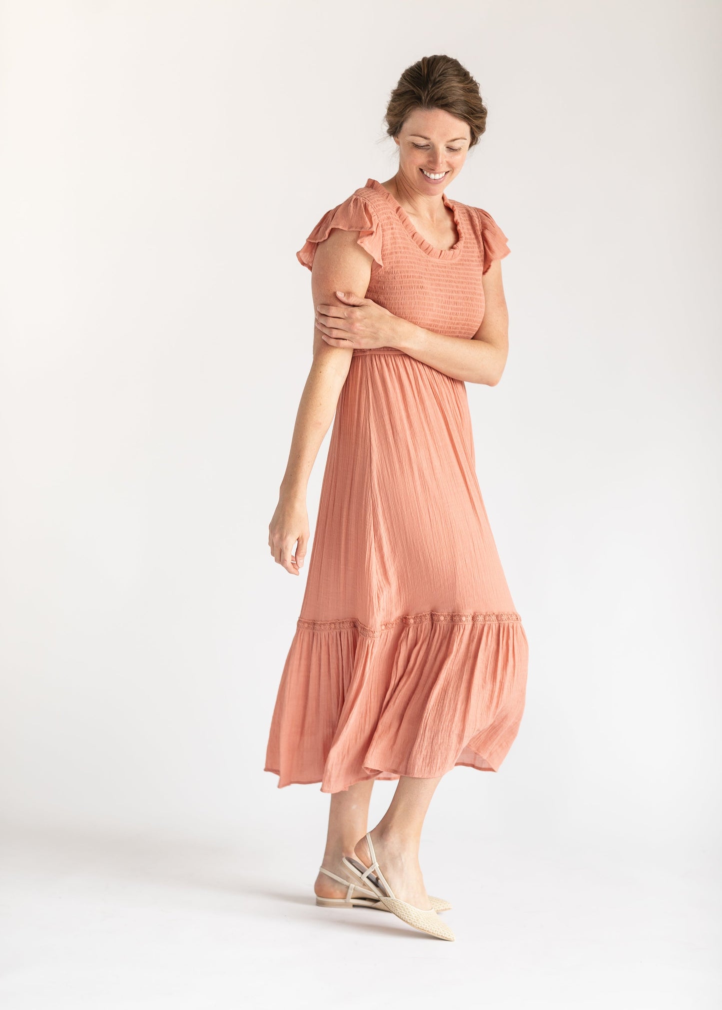 Margo Ruffle Neck Smocked Maxi Dress FF Dresses