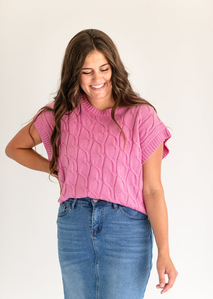 Marion Cap Sleeve Knit Sweater FF Tops Pink / S