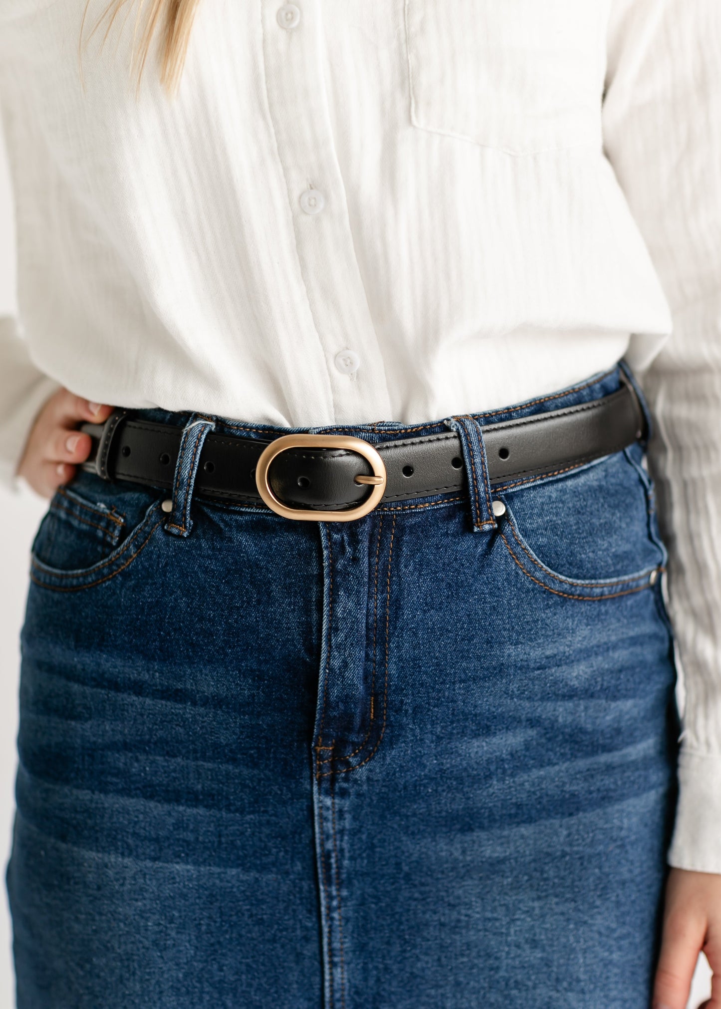 Matte Rosegold Oval Buckle Belt Accessories Black