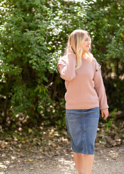 Mauve Button Shoulder Cozy Sweater - FINAL SALE FF Tops