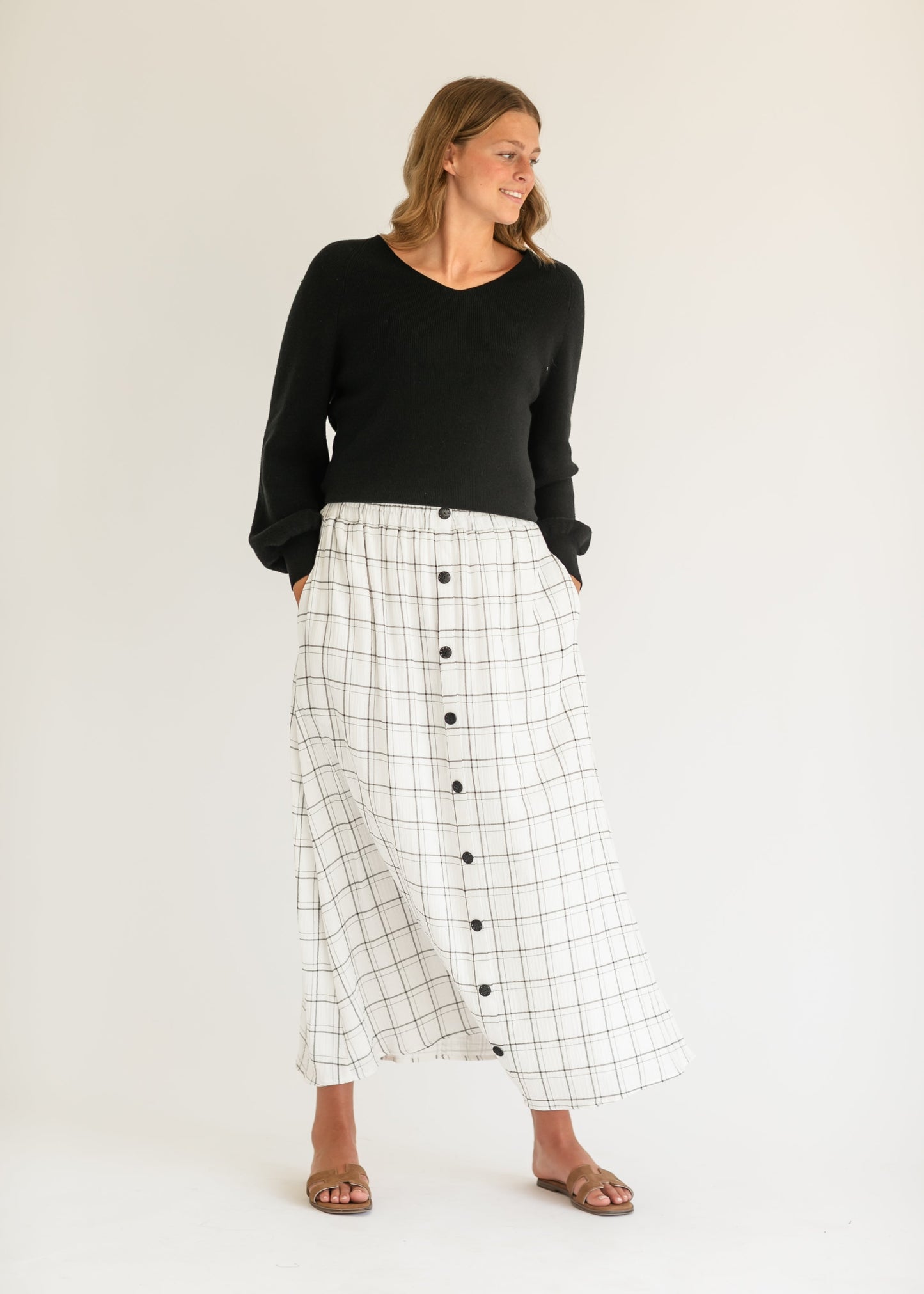 McKenna Plaid Button Detail Maxi Skirt IC Skirts