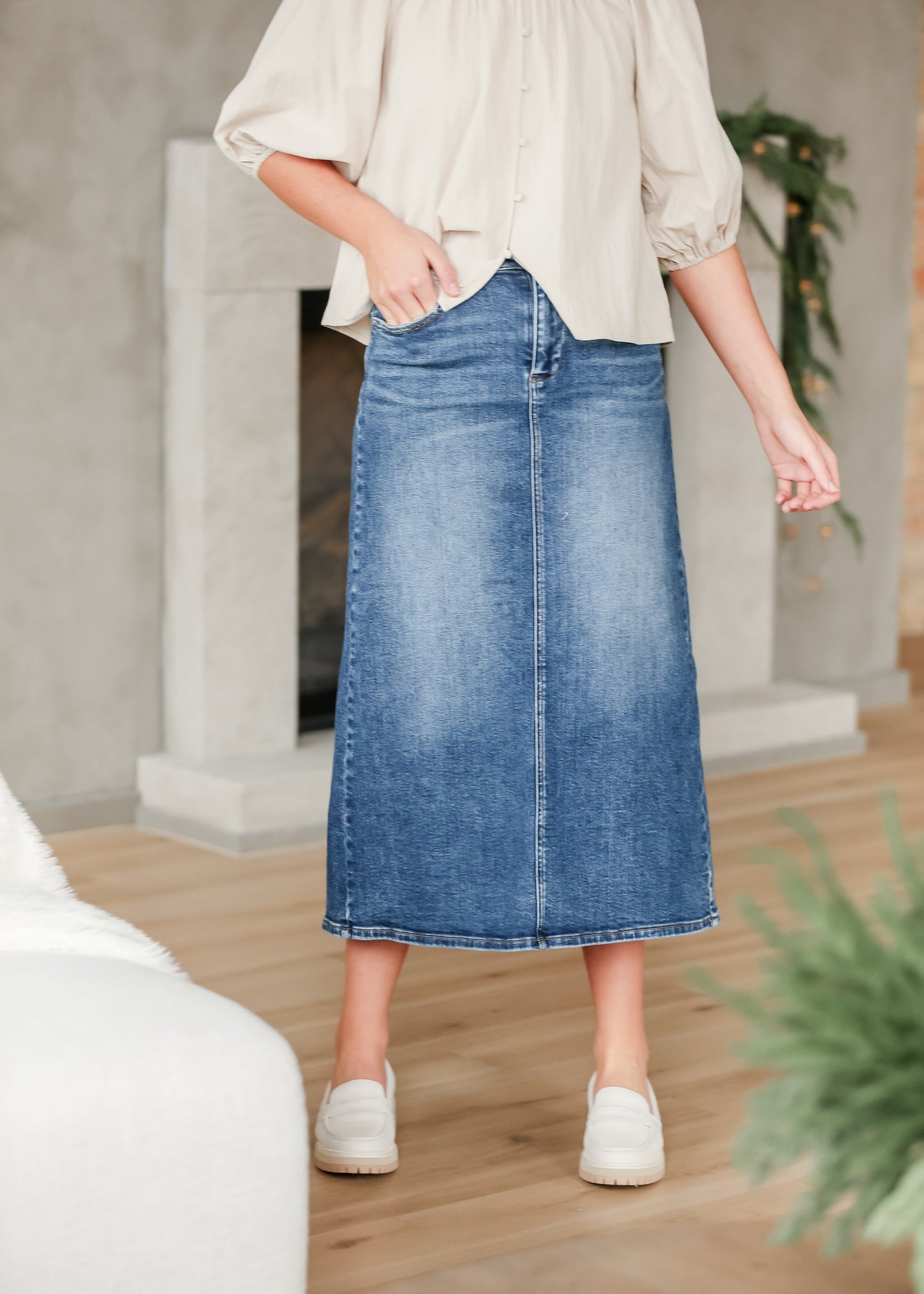 Medium Wash Back Slit Denim Skirt FF Skirts