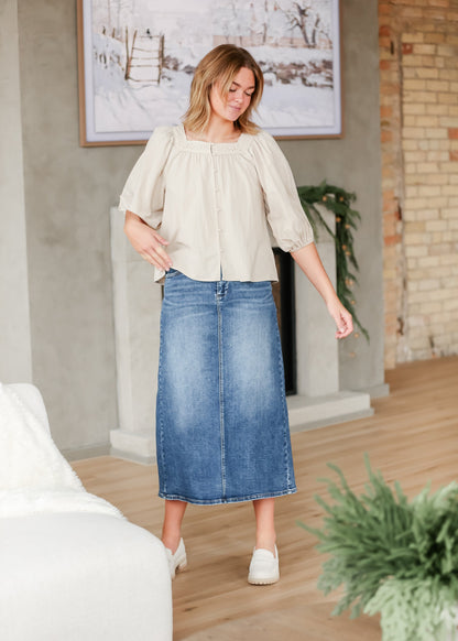 Medium Wash Back Slit Denim Skirt FF Skirts