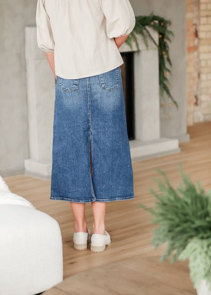 Medium Wash Back Slit Denim Skirt FF Skirts