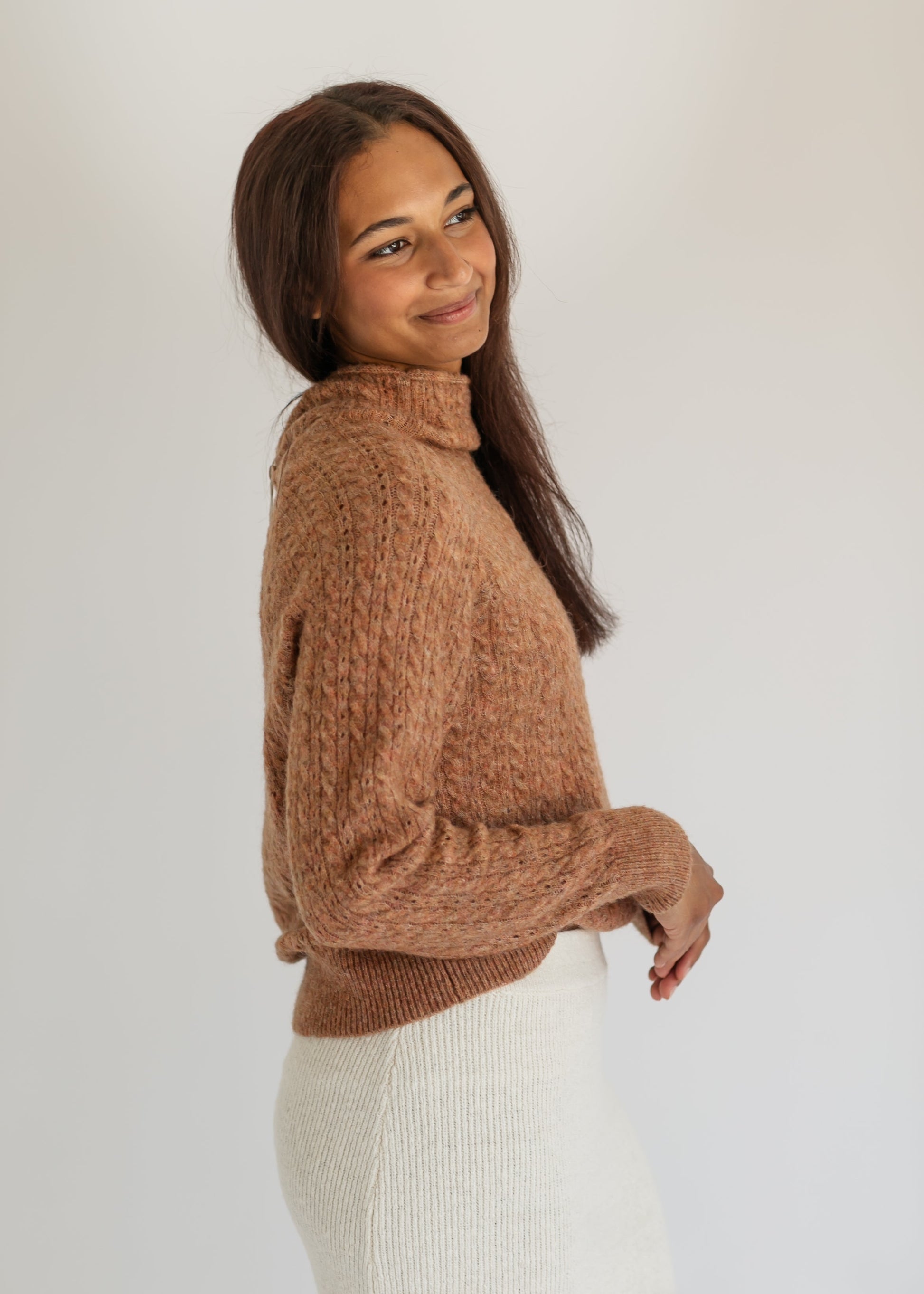 Mockneck Rust Knit Sweater FF Tops