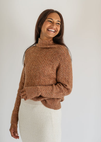 Mockneck Rust Knit Sweater FF Tops