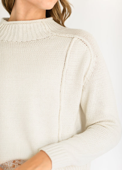 Mockneck Seamed Ivory Sweater FF Tops