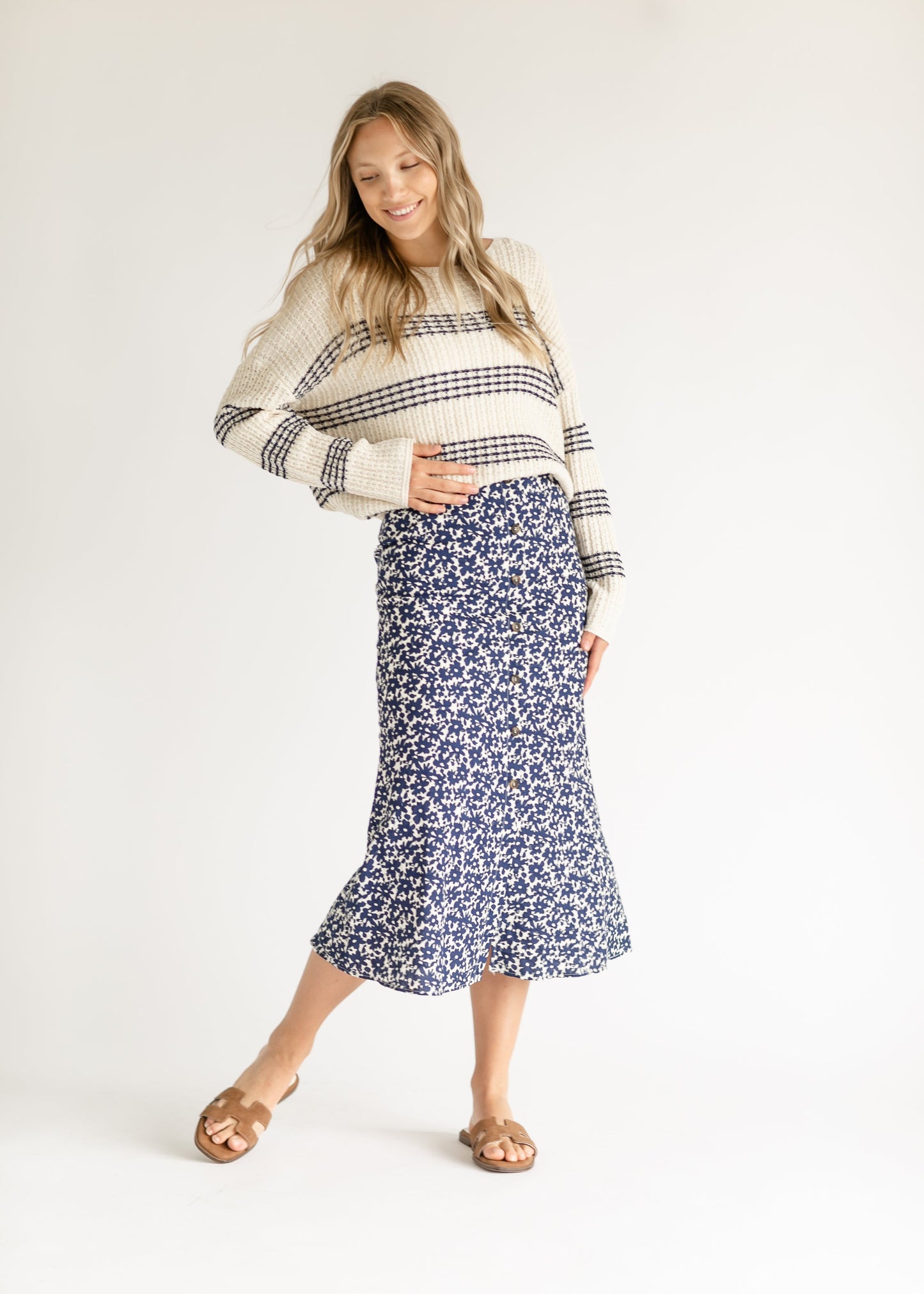 Molly Floral Printed Button Down Detailed Skirt IC Skirts