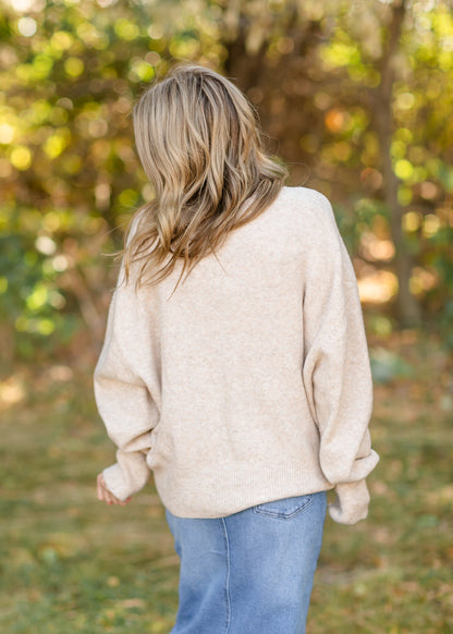 Monica Crewneck Heather Oat Sweater FF Tops