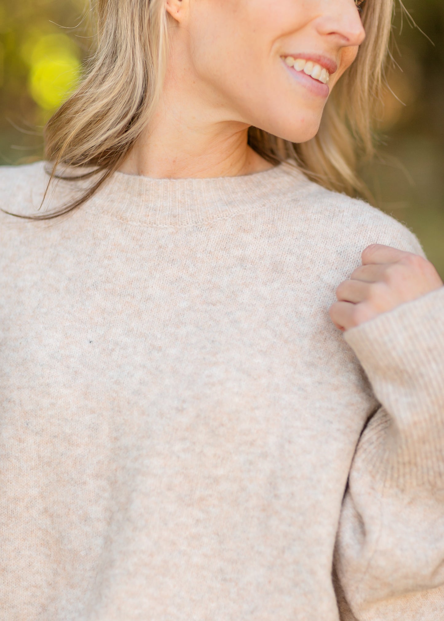 Monica Crewneck Heather Oat Sweater FF Tops