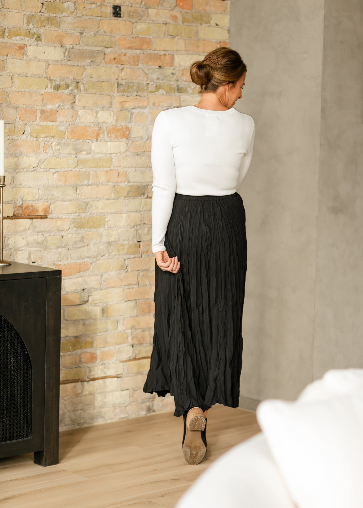 Natalie Crinkle Black Maxi Skirt FF Skirts