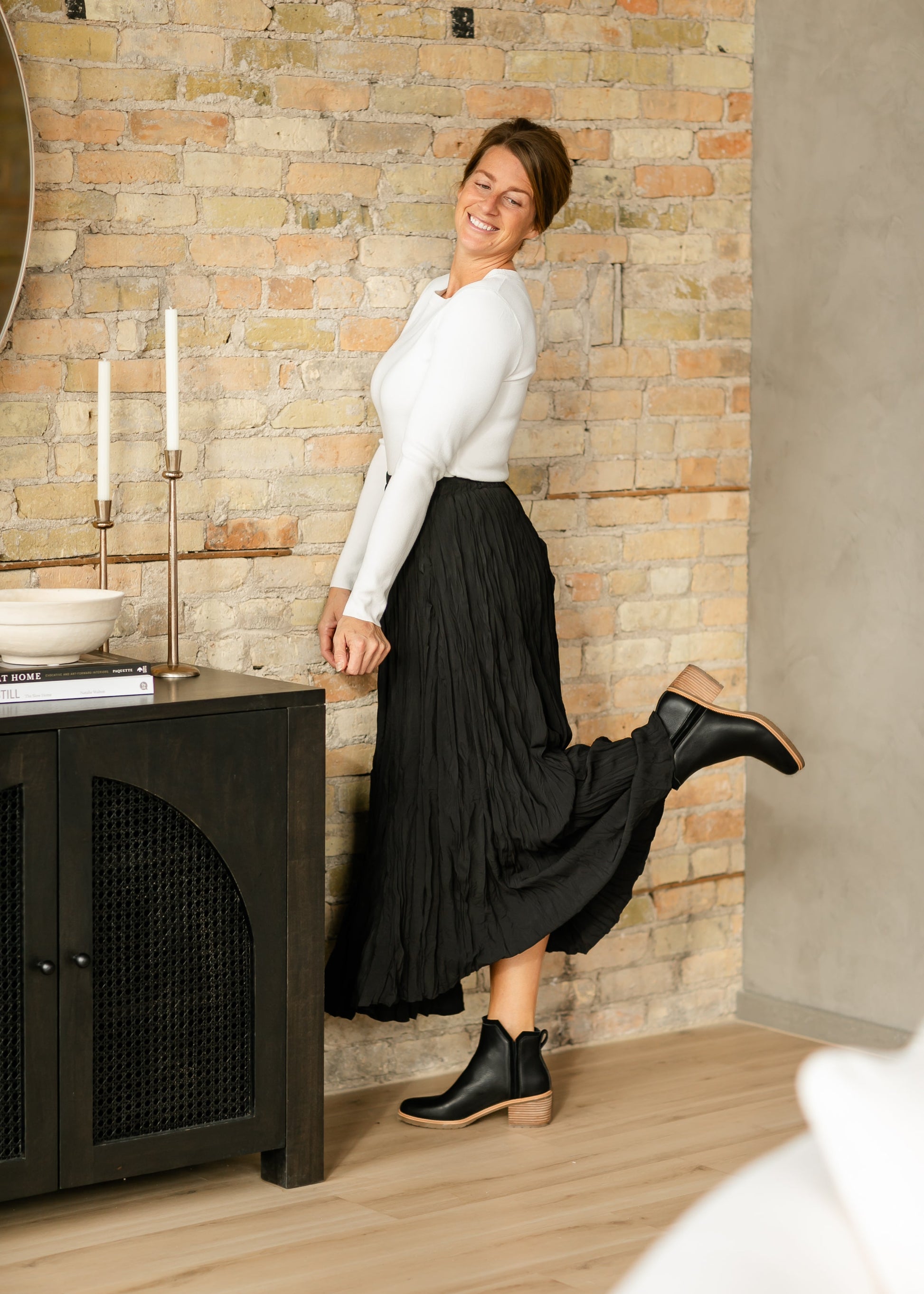 Natalie Crinkle Black Maxi Skirt FF Skirts