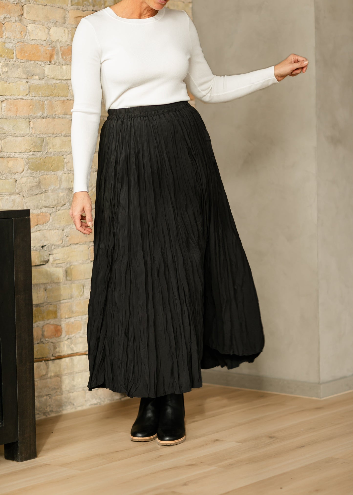 Natalie Crinkle Black Maxi Skirt FF Skirts