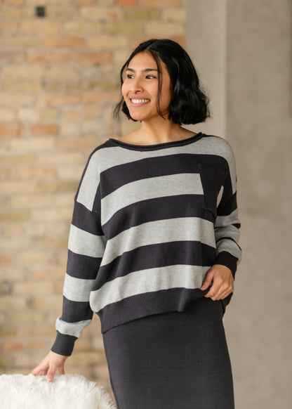 Navy Bold Striped Sweater FF Tops