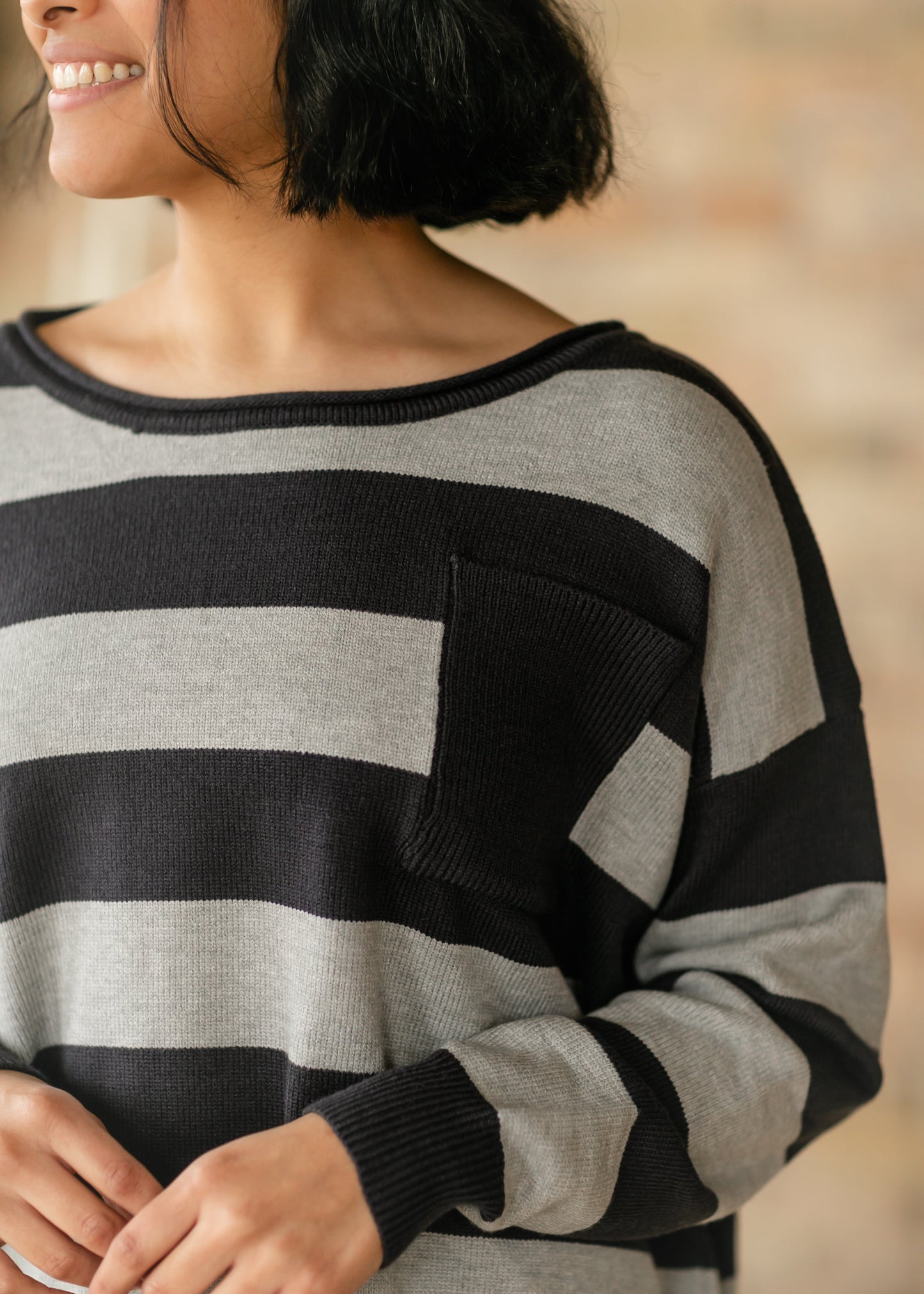 Navy Bold Striped Sweater FF Tops