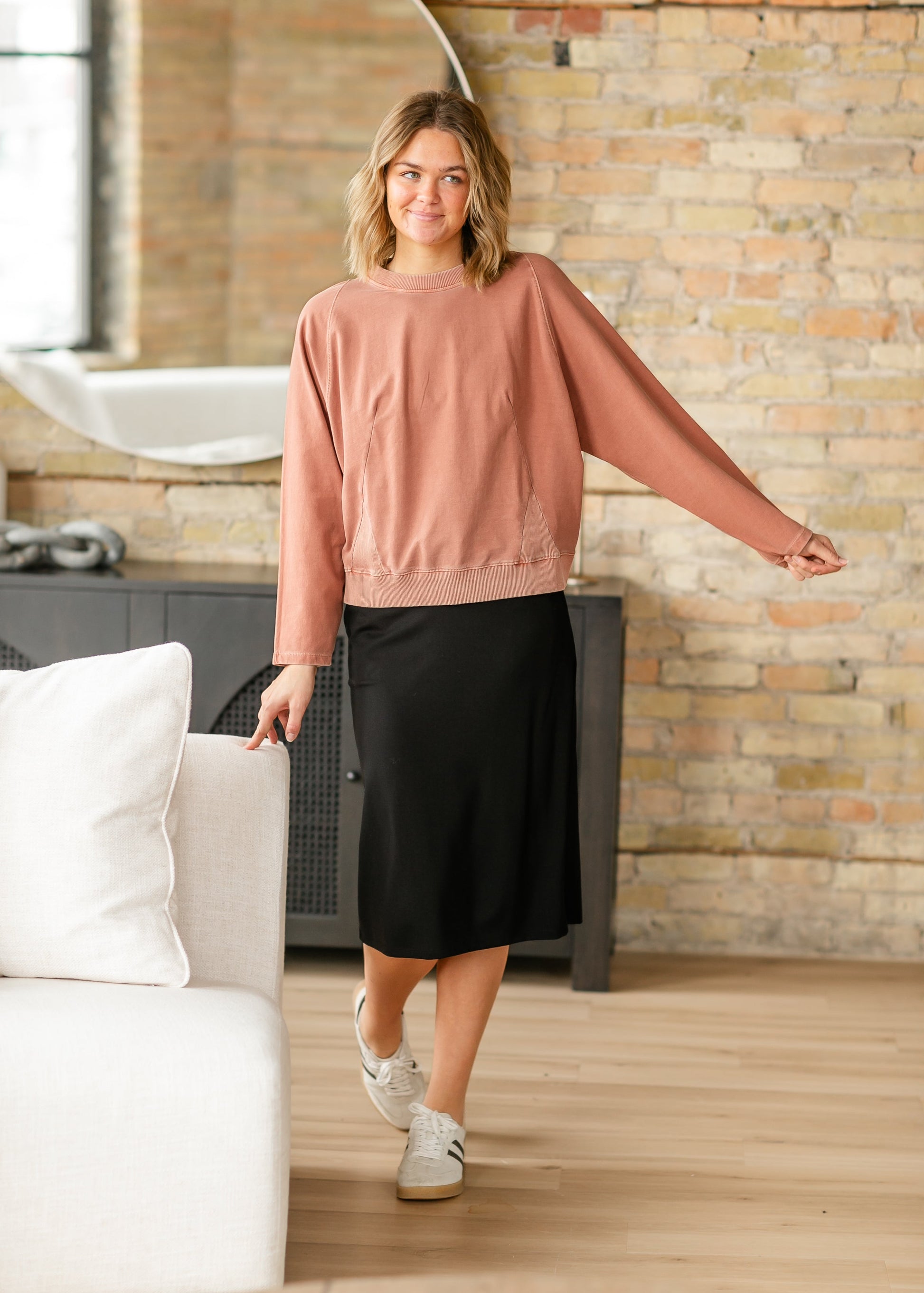 Novie Long Sleeve Front Ribbed Detail Sweatshirt FF Tops