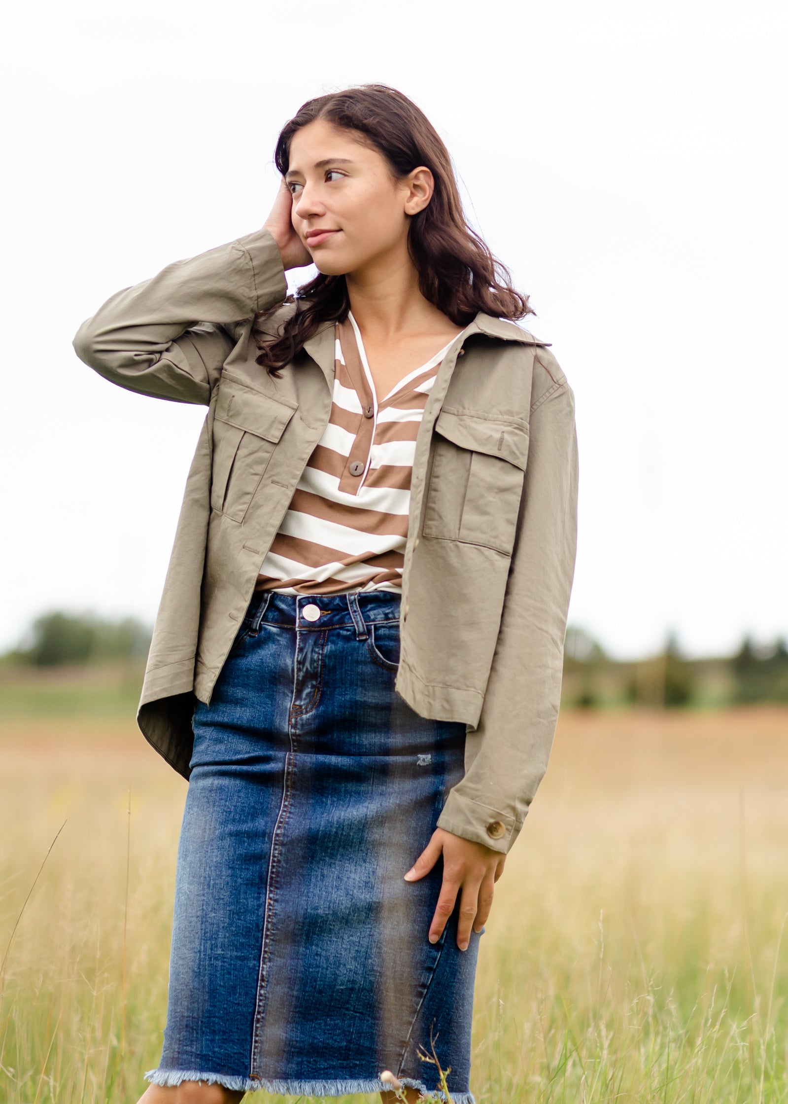 Olive Green High-Low Button Up Utility Jacket - FINAL SALE FF Tops