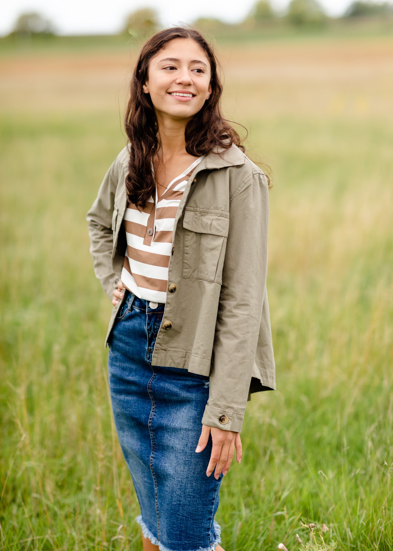 Olive Green High-Low Button Up Utility Jacket - FINAL SALE FF Tops