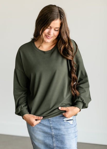 Olive Soft Crewneck Pullover Top FF Tops