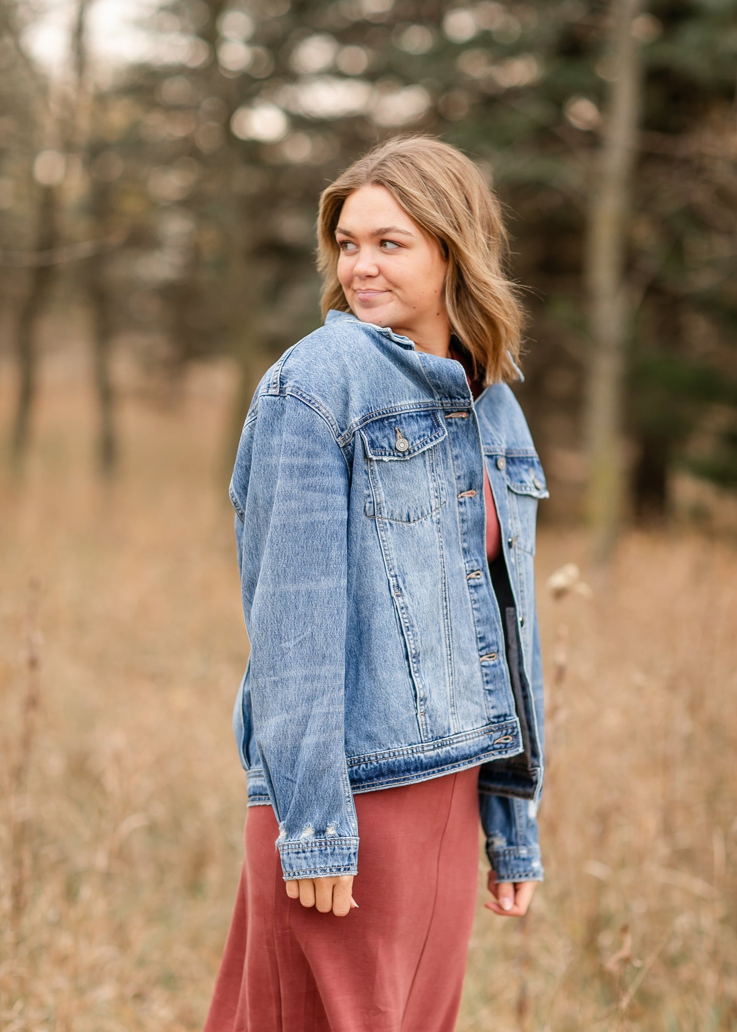 Oversized Denim Distressed Jacket FF Tops