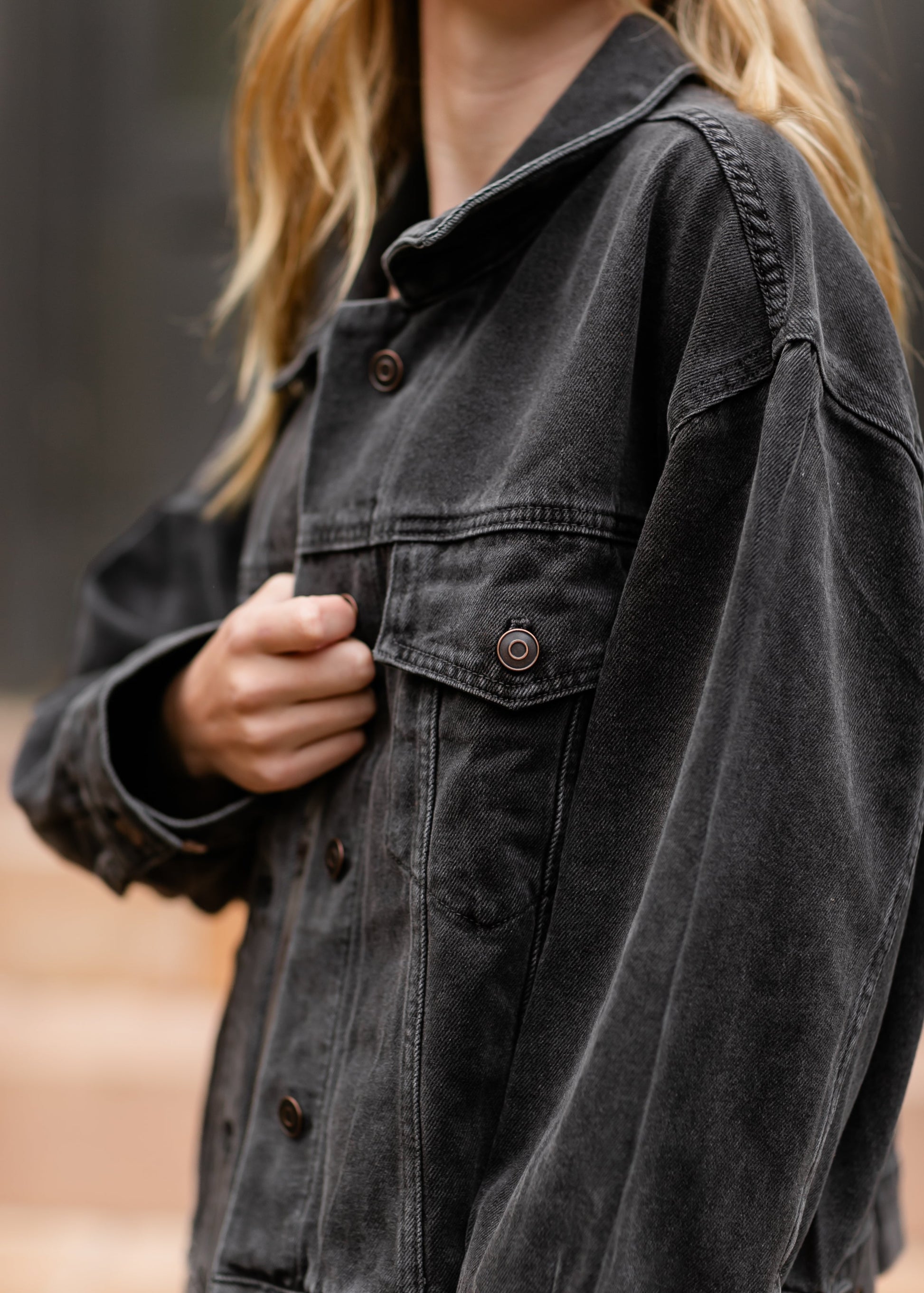 Oversized Washed Black Denim Jacket FF Tops