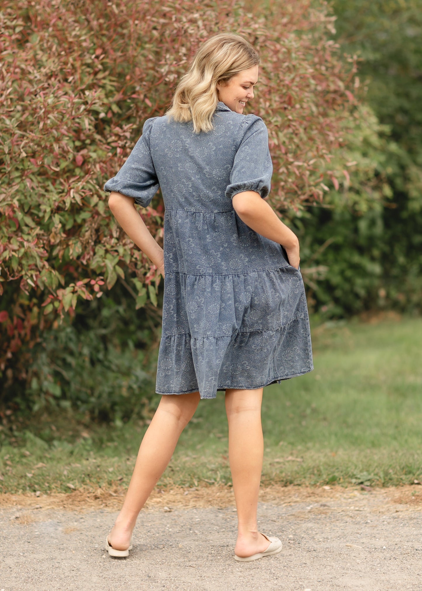 Paisley Print Denim Midi Shirt Dress FF Dresses