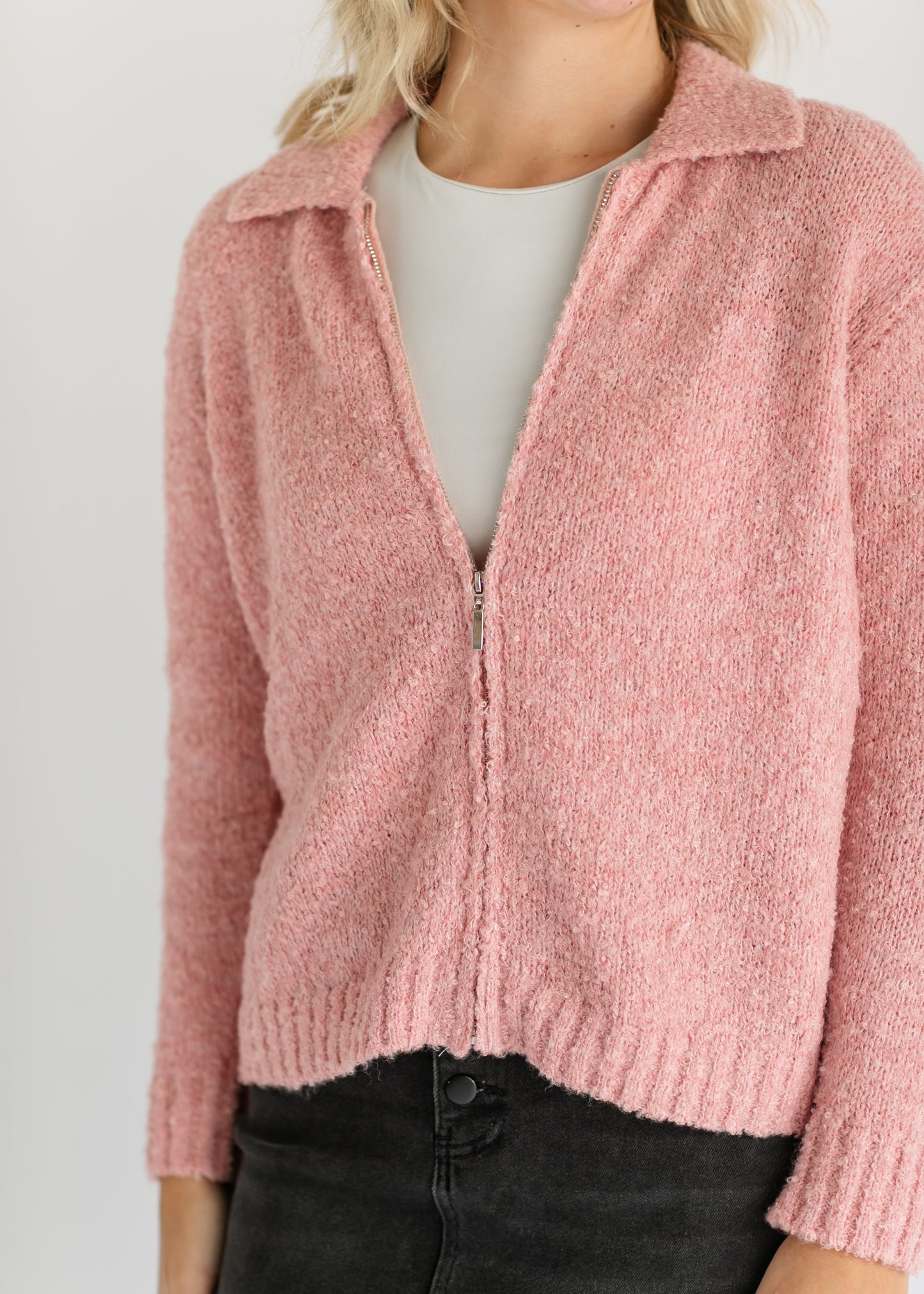 Pink Soft Zip Up Cardigan FF Tops