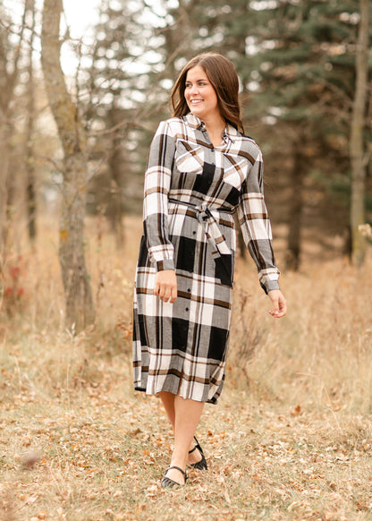 Plaid Print Midi Shirt Dress FF Dresses