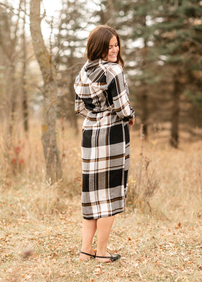 Plaid Print Midi Shirt Dress FF Dresses