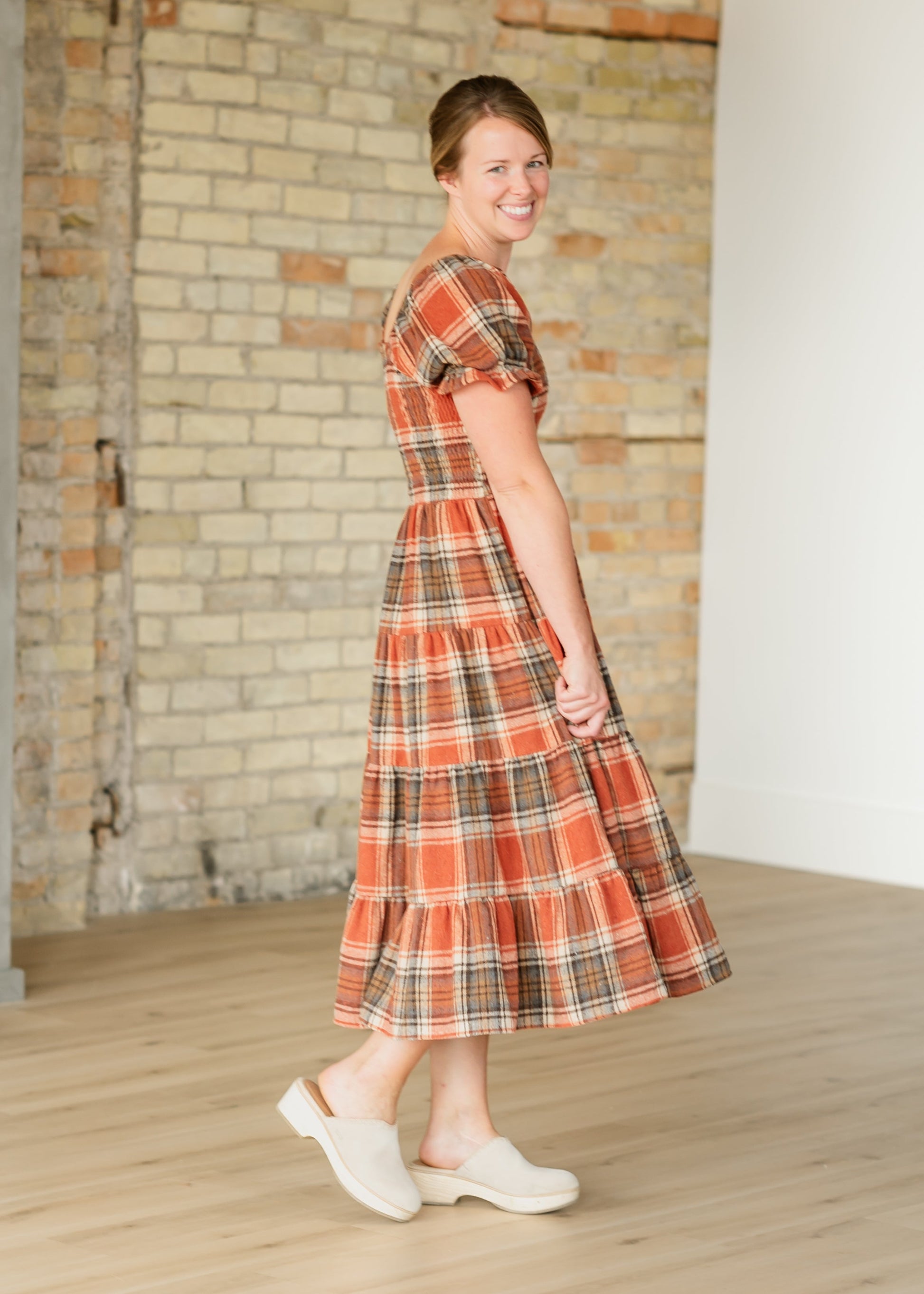 Plaid Tiered Short Sleeve Dress FF Dresses