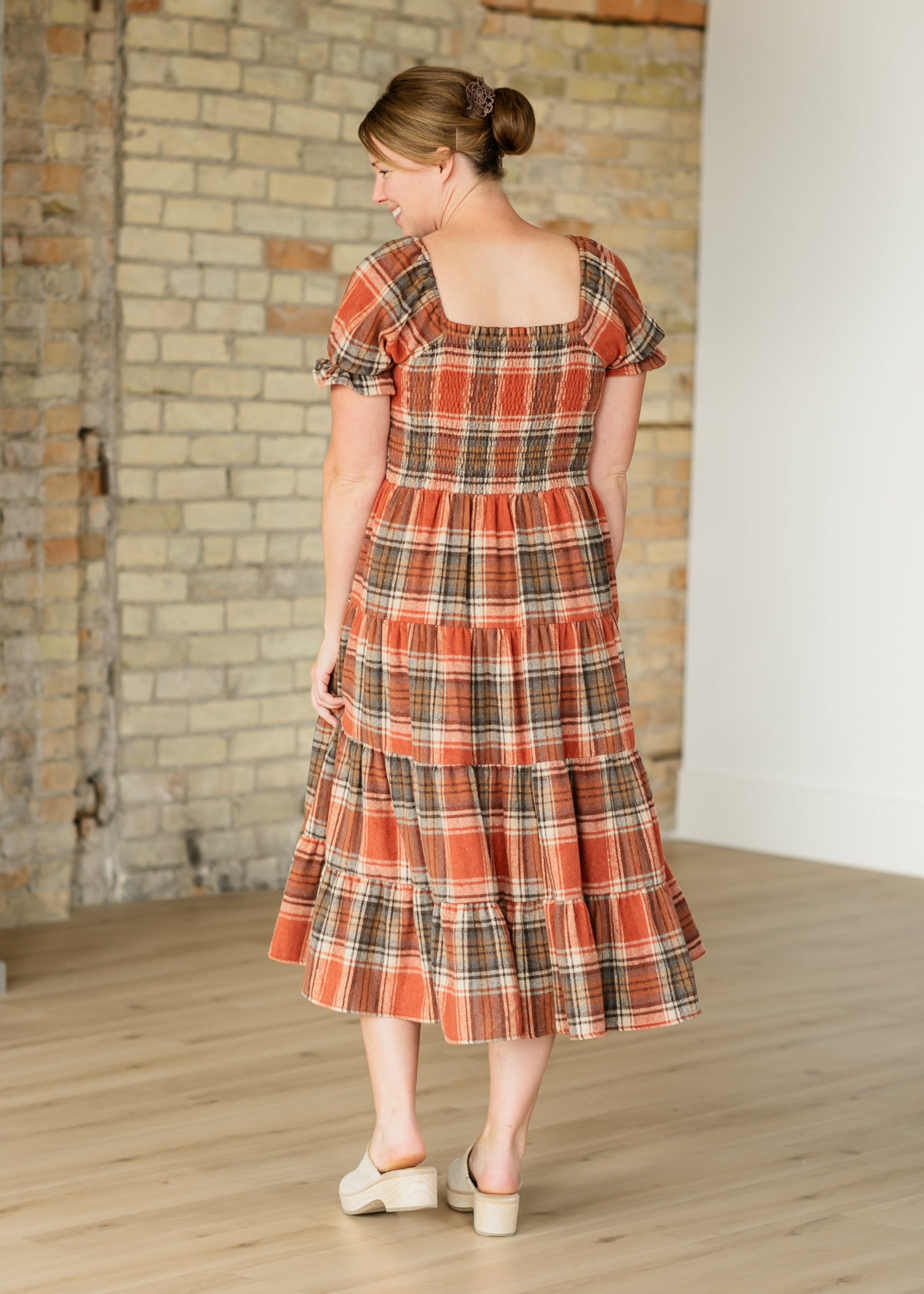 Plaid Tiered Short Sleeve Dress FF Dresses