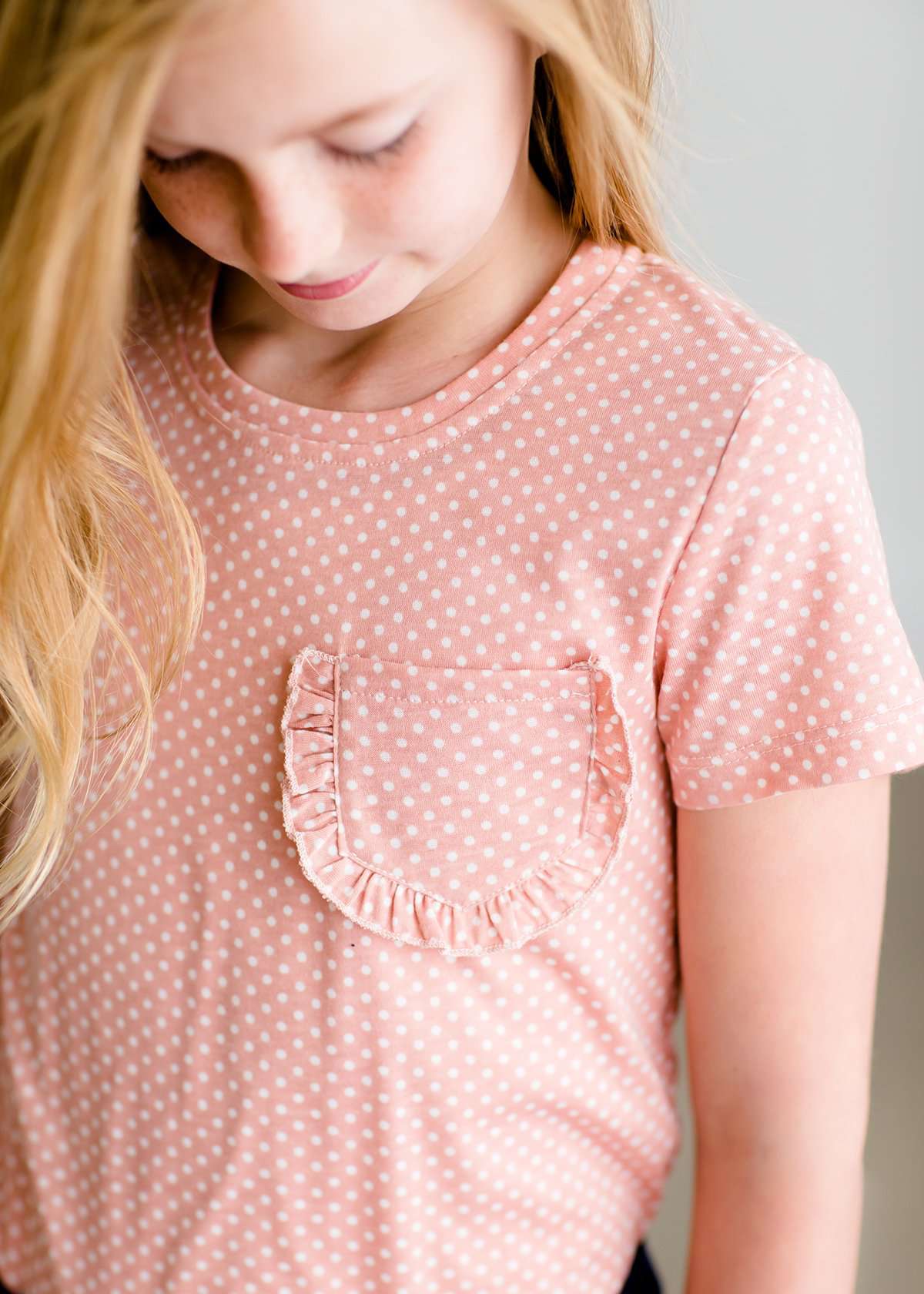 Polka Dot Ruffle Pocket Tee-FINAL SALE FF Tops