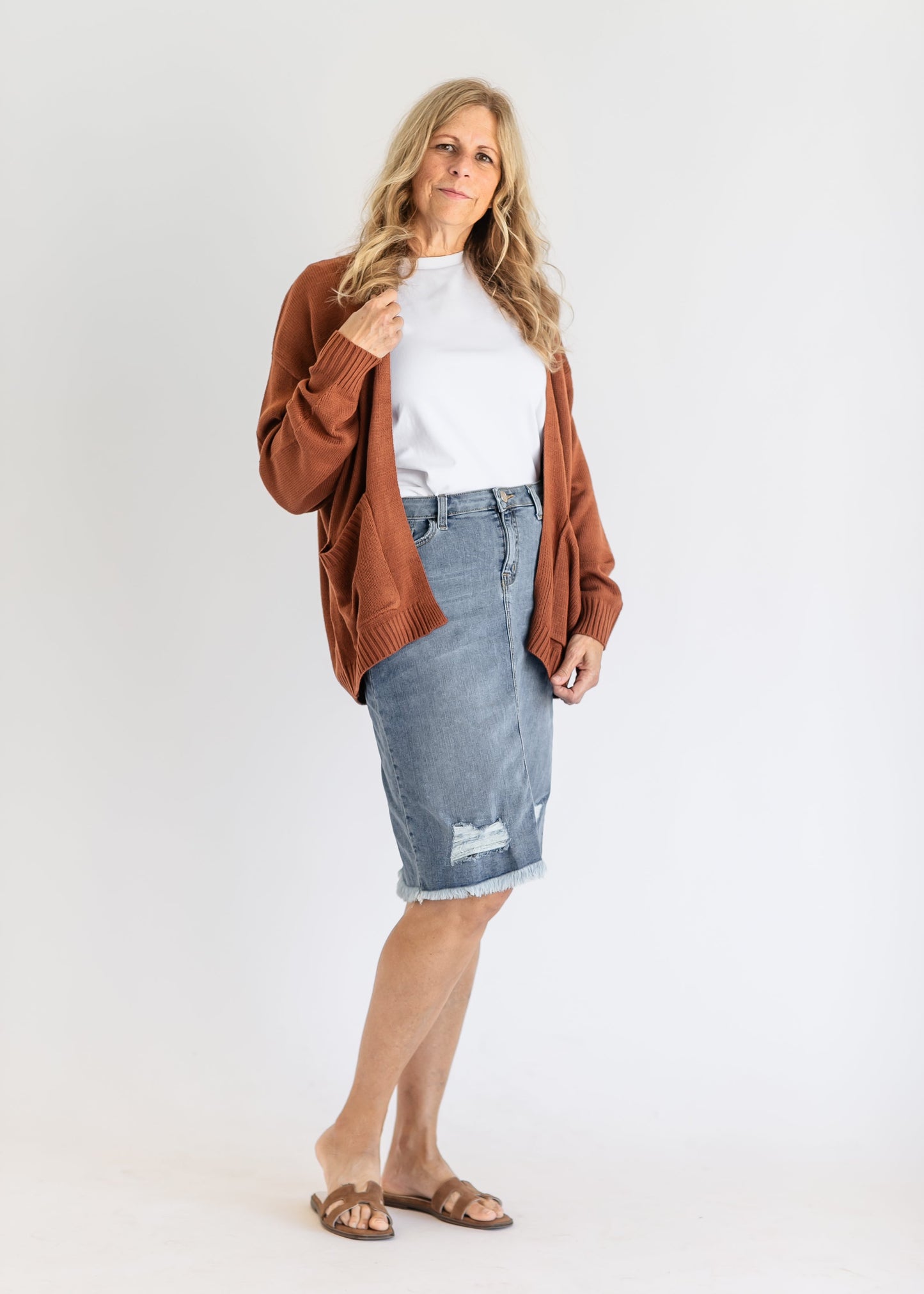 Presley Distressed Denim Midi Skirt IC Skirts