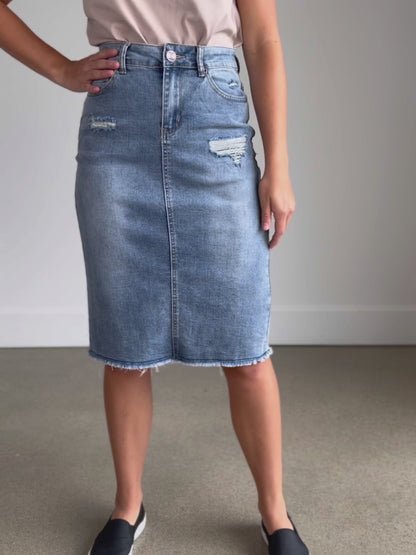 Hadley High Rise Denim Midi Skirt - FINAL SALE