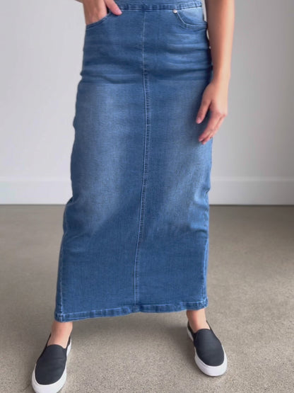 Donna Vintage Wash Long Denim Skirt - FINAL SALE