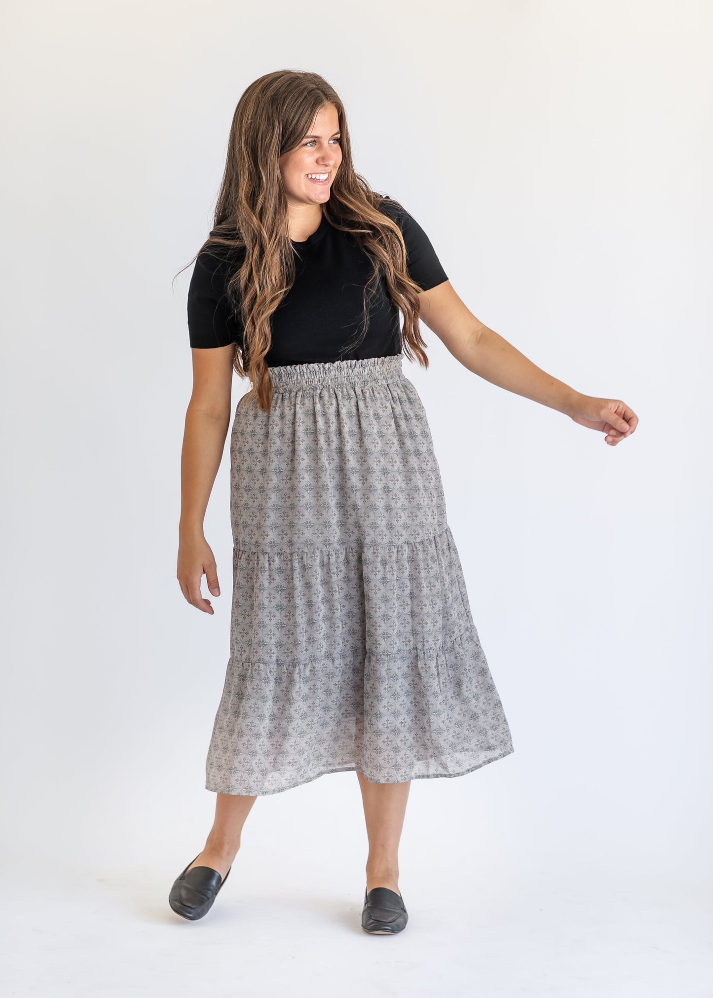 Printed Poplin Tiered Maxi Skirt FF Skirts