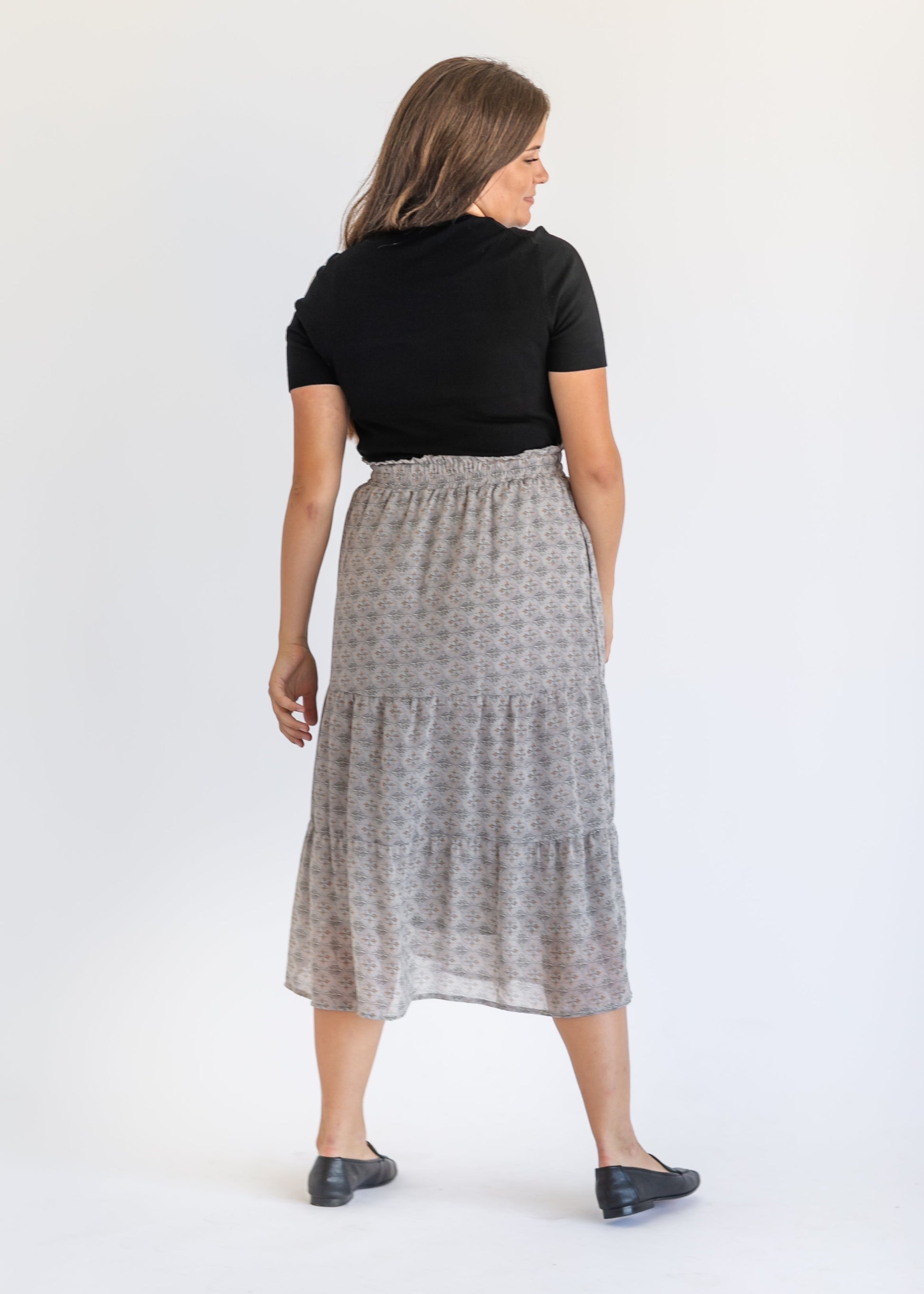 Printed Poplin Tiered Maxi Skirt FF Skirts